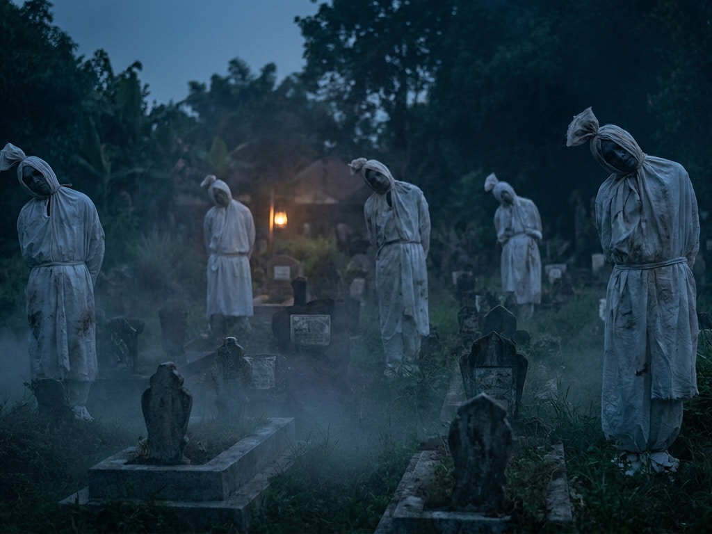Hantu Pocong Itu Berdiri Dekat Kuburan Lama